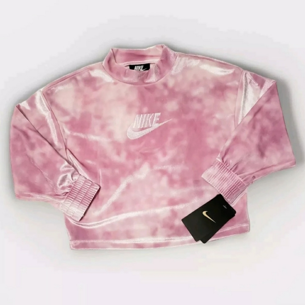 Girls Nike Velour Top Pink Foam Velvet Tie Dye Long Sleeve Shirt Size 4 XSmall